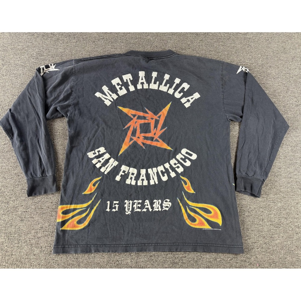 Vintage Metallica Shirt Mens XL Black San Francisco 15 Years Flames 1996 Giant